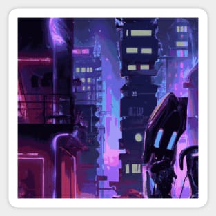 City art with skyscrapers and neon-lit streets Sticker